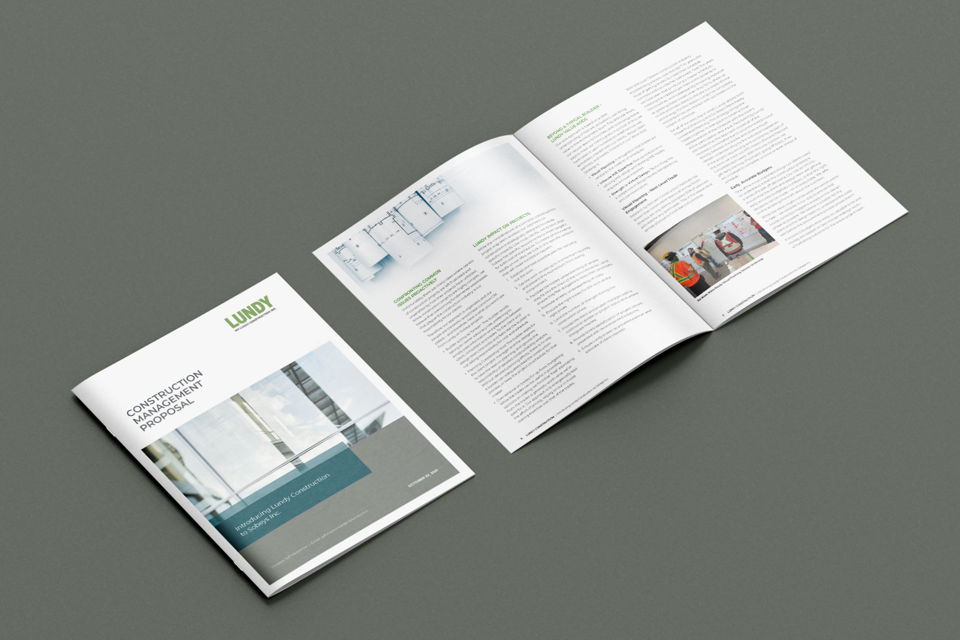 MP Lundy Construction Management Proposal cover and spread